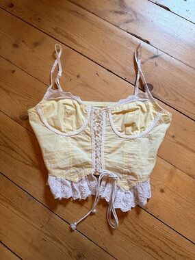 SHEIN Yellow Eyelet Lace-Up Cropped Cami Top